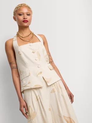 Luella Linen Blend Embroidered Waistcoat