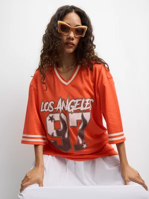 The FIX Women's Orange Oversized LA 97 Graphic Top