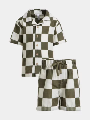 Exact Younger Boy's Fatigue Checkerboard Shirt & Shorts Set