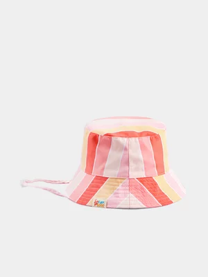 Girl's Pink & Yellow Striped Toggle Bucket Hat