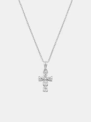 Sterling Silver Cubic Zirconia Pear Cross Pendant 