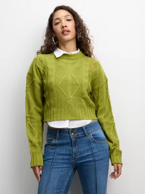 The FIX Women's Lime Knit Cable Cropped Jumper