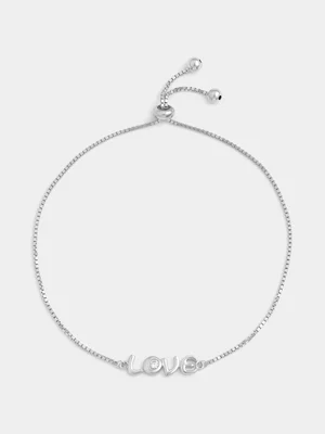 Sterling Silver Cubic Zirconia “LOVE” Script Slider Bracelet 