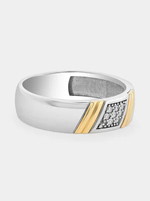 Yellow Gold & Sterling Silver Lab Grown Diamond Diagonal Groove Ring 