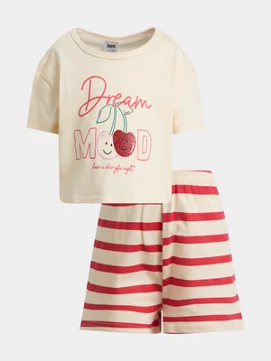 Jet Younger Girls White And Red Dream Mood Short Pyjama Set