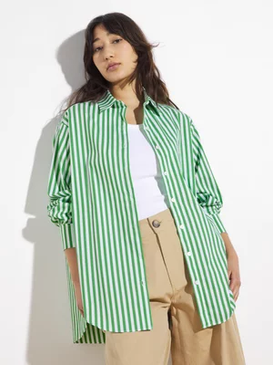 Women's Canvas Oversized Striped Shirt