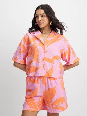 Exact Women's Pink Tropical Print Boxy Shirt