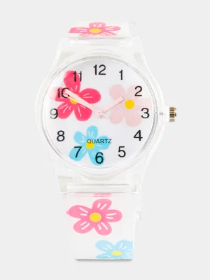 Girl's White Flower Watch