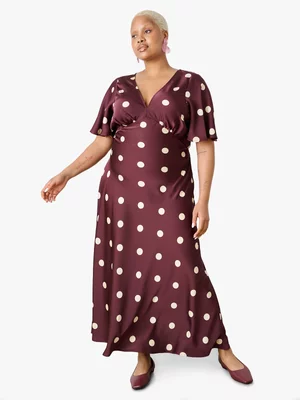 Women's Me&B Burgundy Printed Satin Empire Dress
