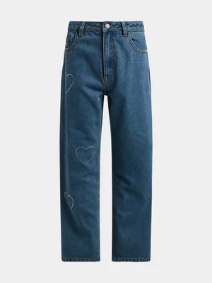 Jet Older Girls Light Blue Diamante Wide Leg Denim Pants