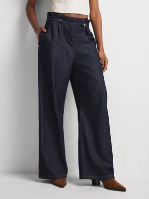 FF Denim Pleat & Tab Light Weight Wide Leg Jeans