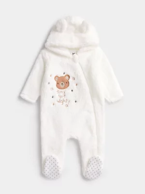 Jet Baby Unisex White Fleece Sleepsuit