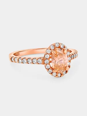Rose Gold Pink Cubic Zirconia Oval Halo Ring 