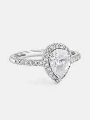 White Gold Cubic Zirconia Pear Halo Pavé Ring