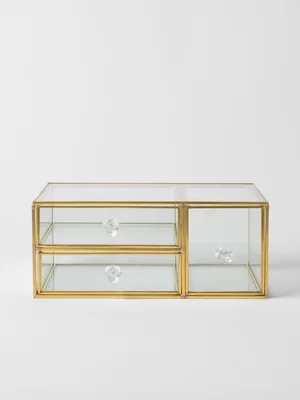 Storage Box With 3 Drawers Fluted Glass & Metal