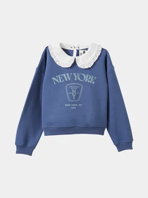 Cotton On Kids Blue Daisy Fleece Crew Sweater 