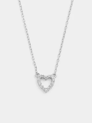 Sterling Silver Lab Grown Diamond Open Heart Necklet