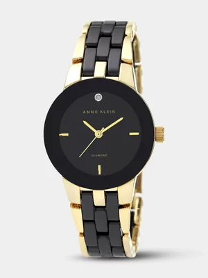 Anne Klein Gold Plated Black Ceramic Bracelet Watch