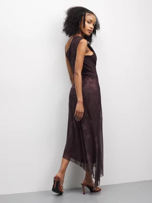 The FIX Women's Brown Mesh Floral Maxi Dress