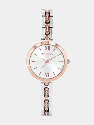 Tempo Rose Plated Silver Tone Dial Bracelet Watch 