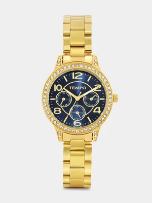 Tempo Gold Plated Navy Dial Bracelet Watch