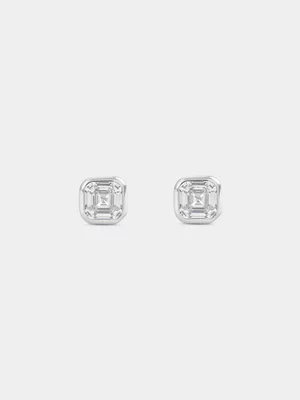 Sterling Silver Cubic Zirconia Square Bezel Stud Earrings
