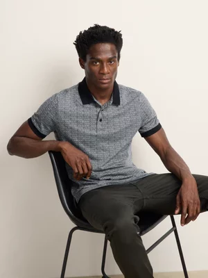Fabiani Men's Black/Grey Monogram Texture Polo Shirt