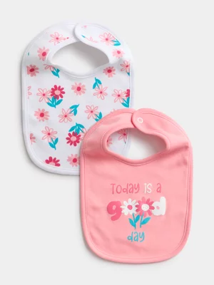 Jet Baby Girls Peony Daisies 2-Pack Bibs