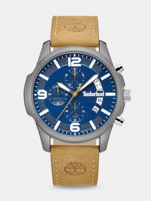 Timberland Gunmetal Plated Tan Leather Chronograph Watch