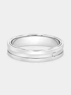 Sterling Silver Lab Grown Diamond Solitaire Horizontal Groove Ring 