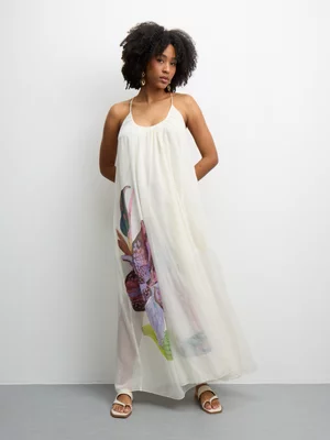 The FIX Women's Cream Floral Chiffon Hibiscus Sundress