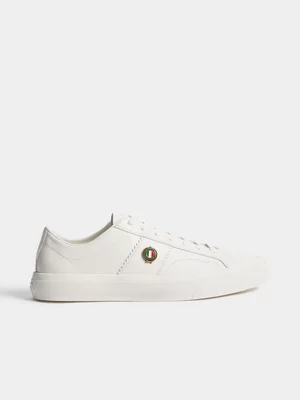 Fabiani Men's White Ingot Leather Side Stripe Court Sneakers