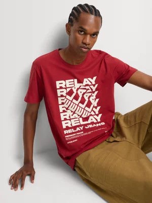 Relay Jeans Men's Regular Fit Double Shape Red Graphic T-Shirt