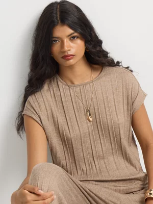Pleated Soft Touch Crew Neck Top