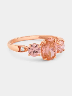 Rose Gold Pink Cubic Zirconia Oval Trilogy Ring 