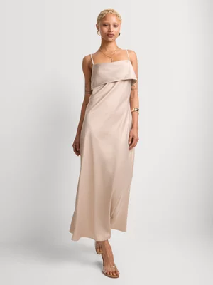 Satin Strappy Midi Slip Dress