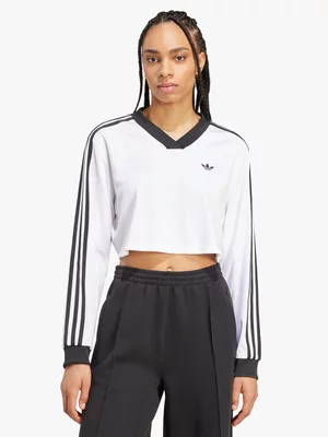 adidas Originals Women's Adicolor Football Jacquard Crop Long-Sleeve Top