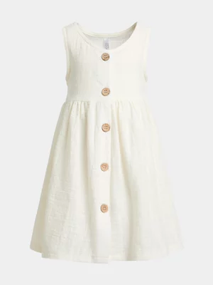 Exact Older Girl's White Textured Button Dress 