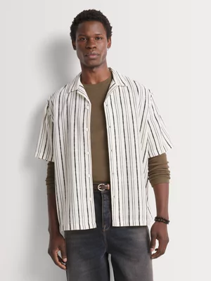 Markham Men's Boxy Cross Hatch Ecru/Black Shirt 