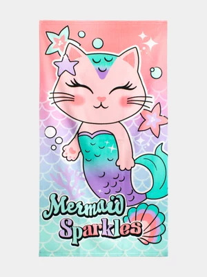 Squiggle Pink Meowmaid Beach Towel
