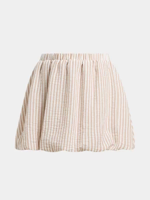 Jet Older Girls Stone & Cream Stripe Bubble Skirt