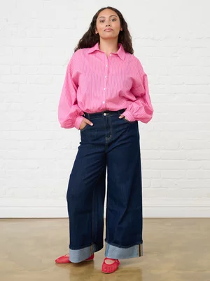 Women's Me&B  Pink Stripe Bellow Sleeve Shirt