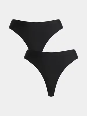 Exact Women's Black 2-Pack Thongs 
