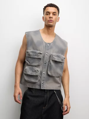 The FIX Men's Grey Wash Cargo Denim Gilet 