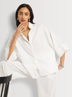 Linen-blend Concealed Button Shirt 