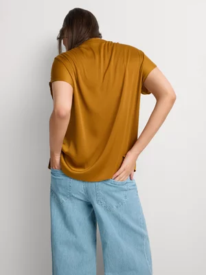 Satin Cap Sleeve Mandarin Collar Shirt