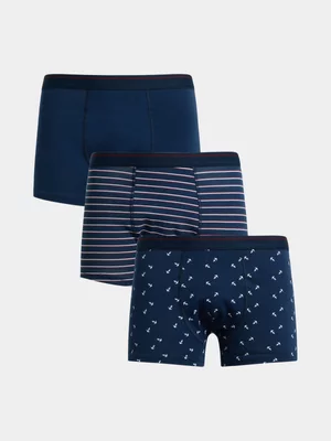 Jet Men's 3 Pack Burgundy Navy Stripe Bowtie Geo Bodyshort