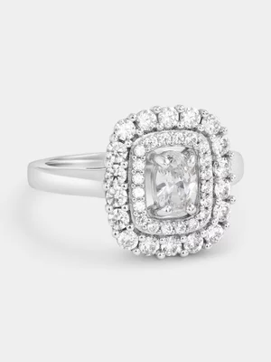 Sterling Silver Cubic Zirconia Cushion Halo Ring 