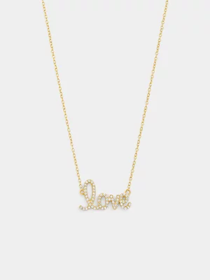 Gold Plated Sterling Silver Cubic Zirconia Love Script Pendant