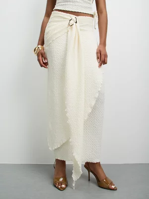 The FIX Women's Cream Co-Ord Wrap Maxi Skirt 